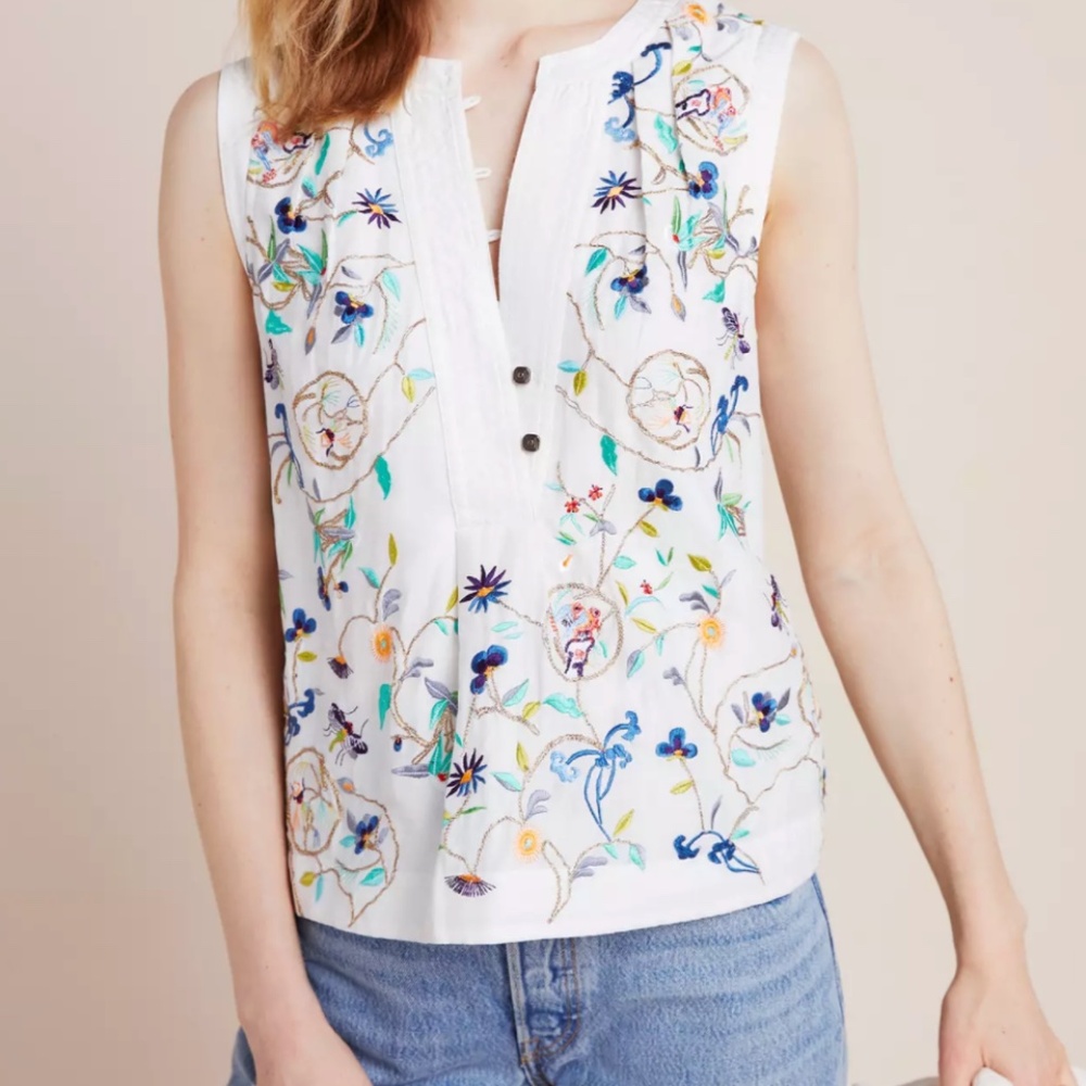 Anthropologie Tiny Isolde Floral Embroidered Blouse
